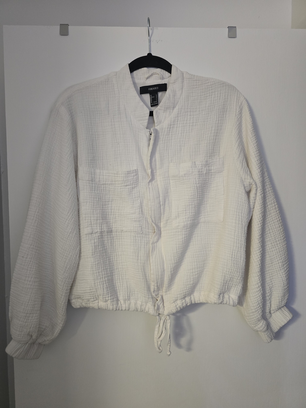 Forever 21 White Textured Bomber Jacket